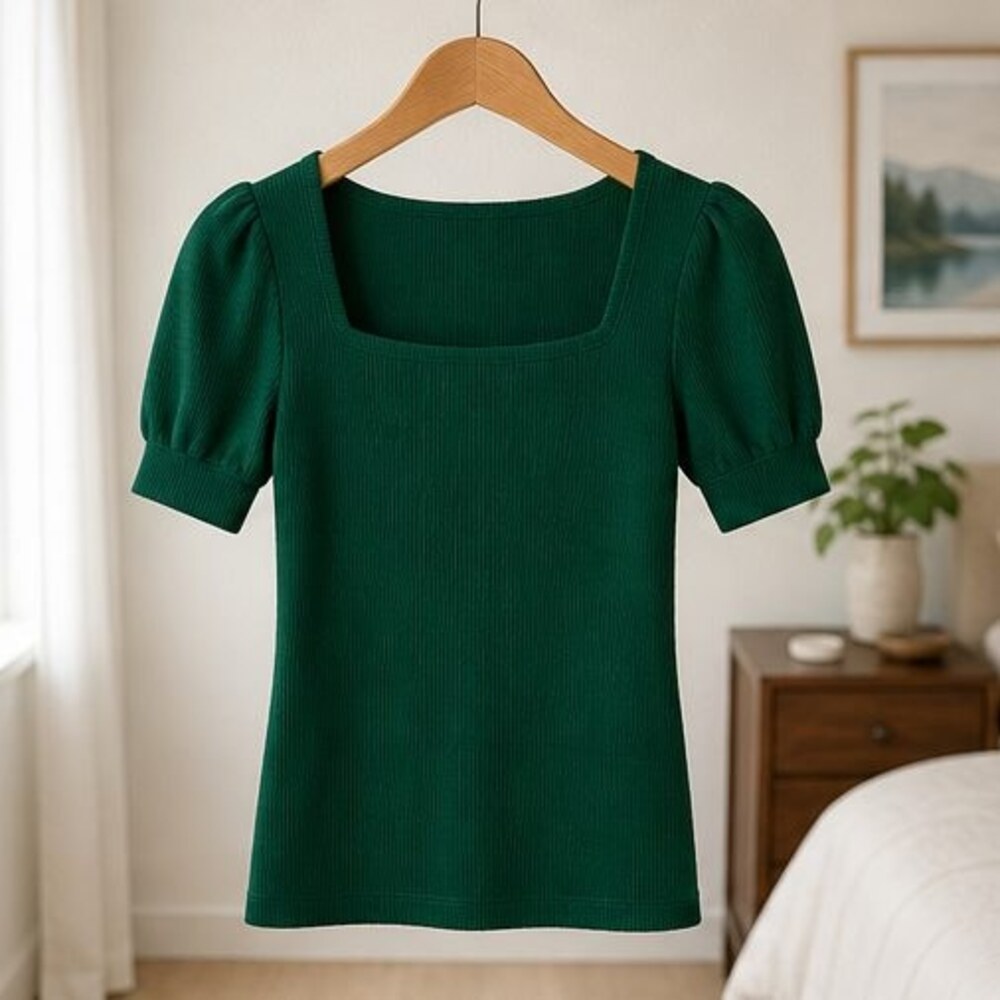 Emerald Ribbed Square Neck Top